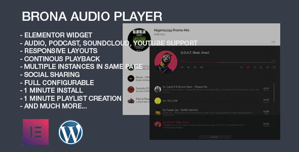 Playlist Elementor Widget'lı Brona Audio Player 1