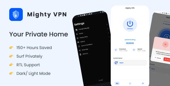 MightyVPN :Güvenli VPN ve Hızlı Sunucular VPN için Flutter uygulaması 1