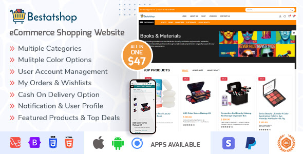Bestatshop - e-Ticaret Alışveriş Web Sitesi + Yönetici Paneli (Ionic Android ve IOS uygulamaları) 2