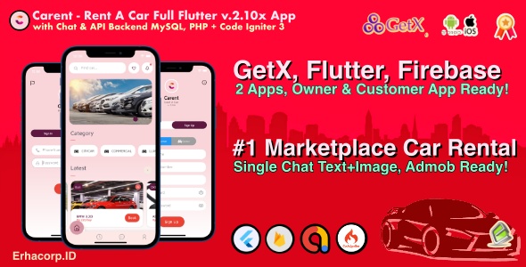 Carent – Rent Car Full Flutter v.2.10x Sohbet Uygulaması |  API Arka Ucu |  GetX