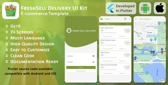 Freshsell Teslimat Uygulaması - E-Ticaret Teslimatı - Flutter Mobil Kullanıcı Arayüzü Şablonu/Kiti (Android, iOS)