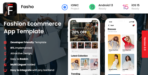 Moda E-ticaret Android Uygulaması + Online Alışveriş iOS Uygulaması Şablonu | Faso| İYONİK 3 1