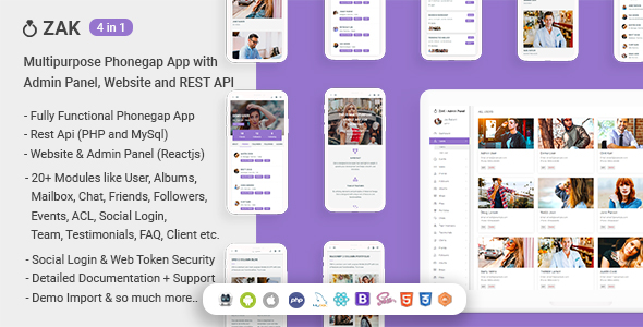 Zak – (4’ü 1 arada) Yönetici Paneli, Web Sitesi ve REST API ile Çok Amaçlı Phonegap Uygulaması