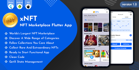 xNFT - NFT Marketplace Flutter Uygulaması UI Kiti